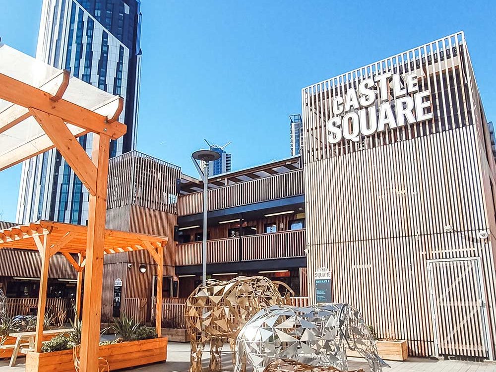 Castle Square with elephant sculptures and independent traders