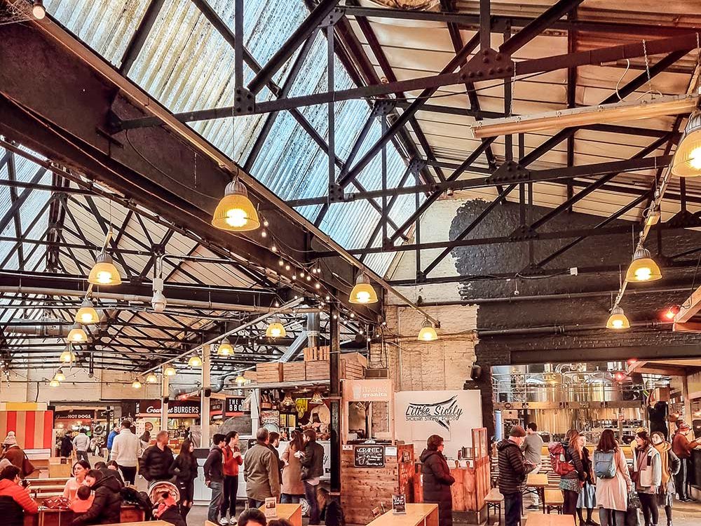 Food hall under railway arches at Elephant & Castle